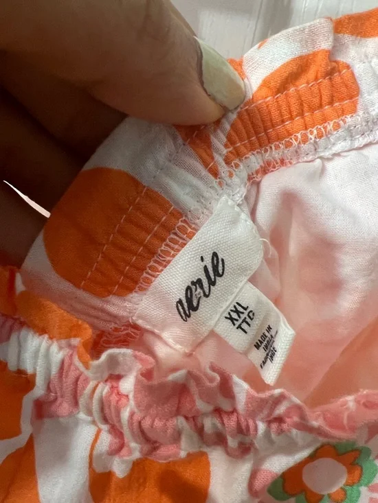 Aerie Floral Two Piece Set Crop Top + Tie Side Skirt Orange Pink Summer Size XXL - Picture 2 of 4